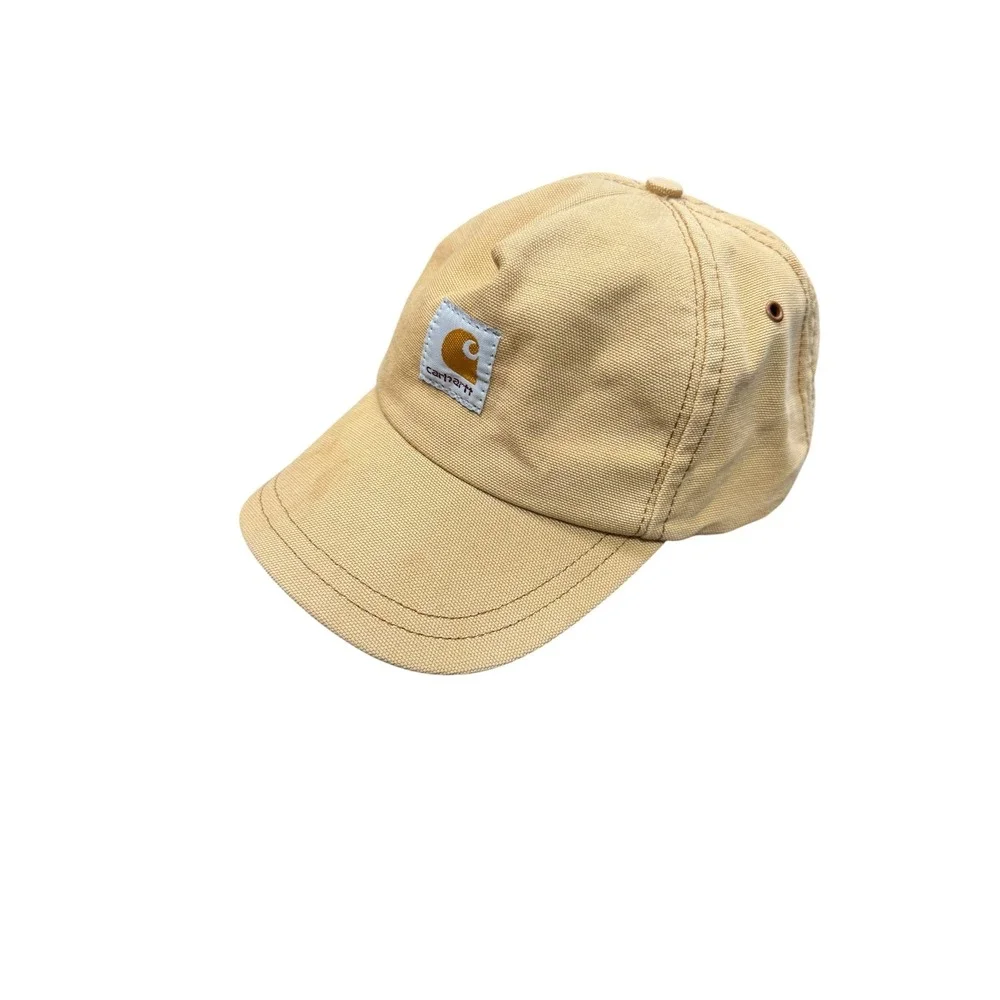 Carhartt Canvas Snapback Hat Kids OS Tan Good Vintage USA Made Logo Patch